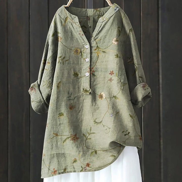Tyra | Women's Floral Half Button Long Sleeve Blouse