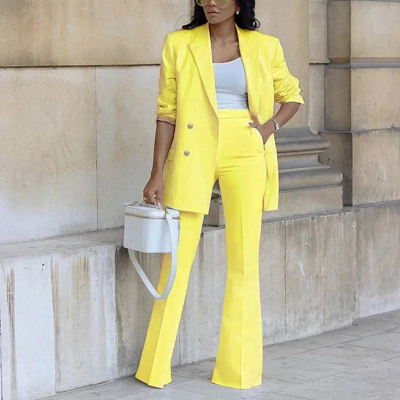Sylvia | Women's Double-Breasted Blazer & Flare Pant Suit Set