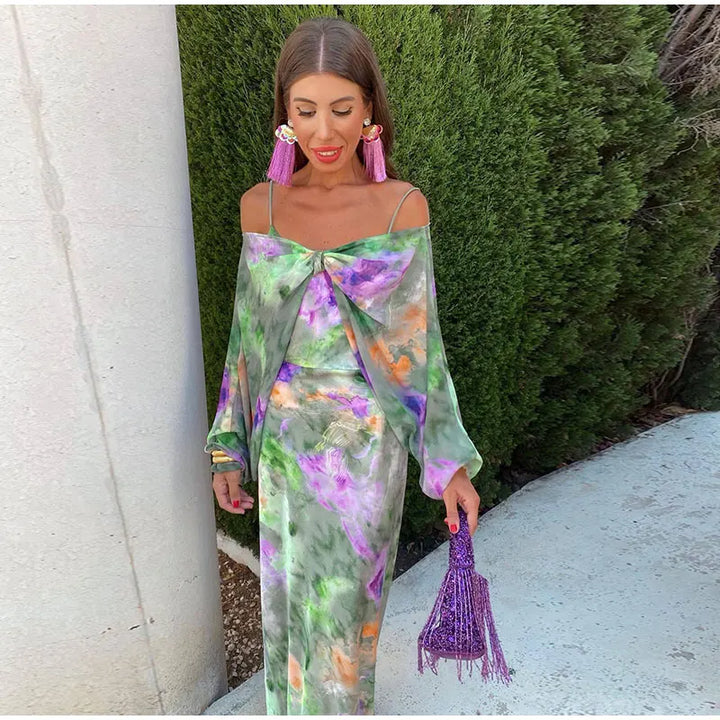 Ava | Women's Halo Dye Print Maxi Dress with Detachable Scarf
