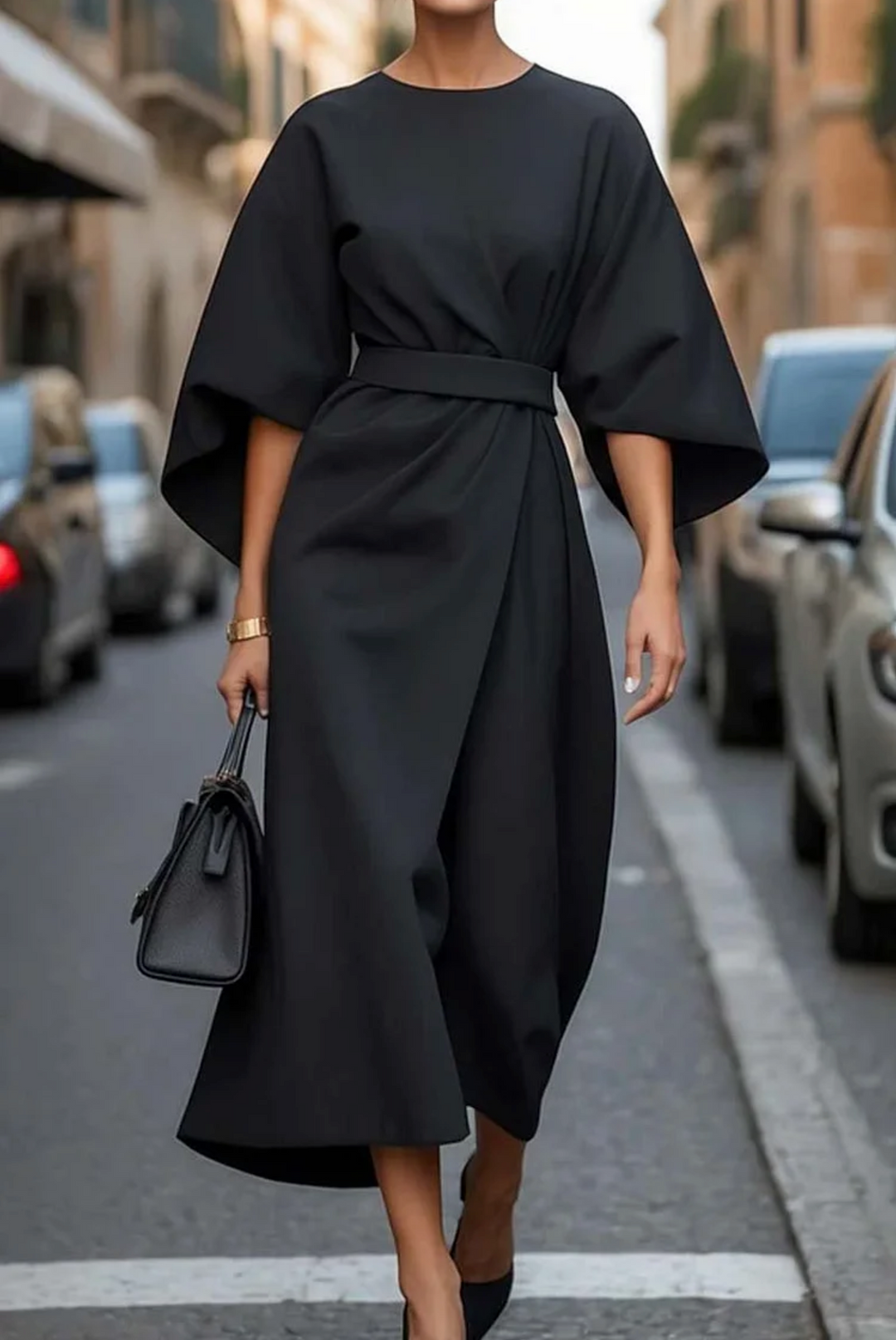 Naomi | Women’s Belted Kimono Sleeve Midi Dress