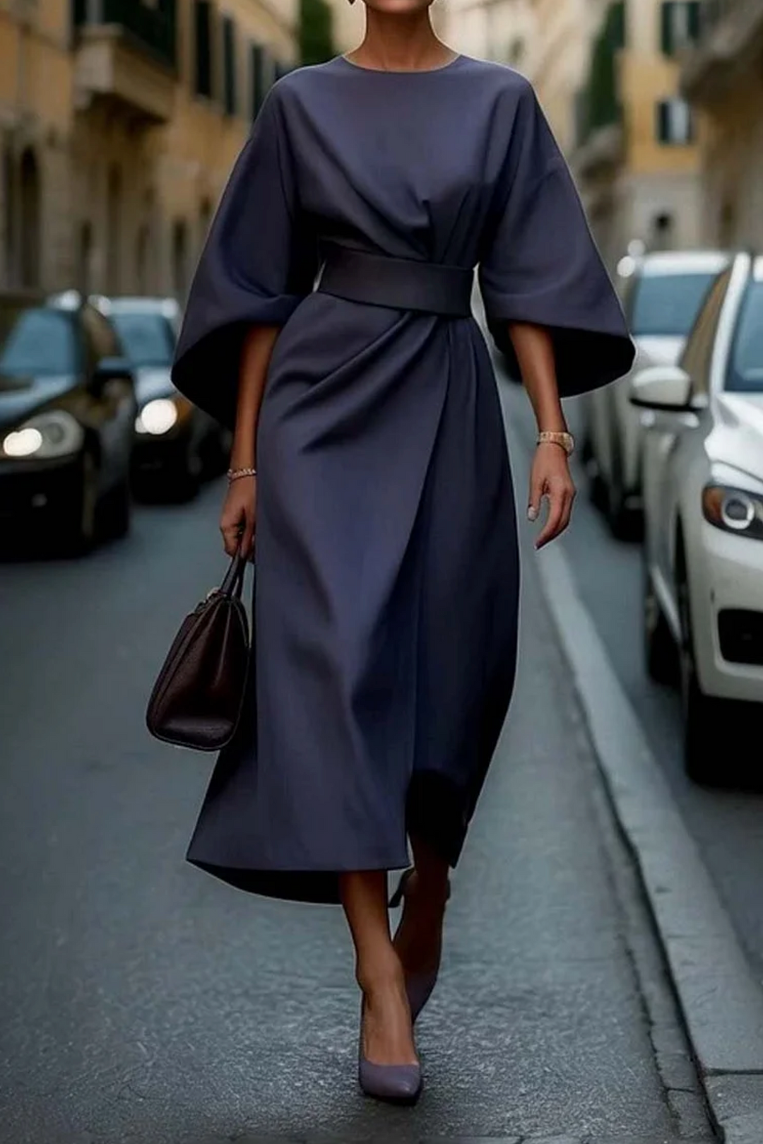 Naomi | Women’s Belted Kimono Sleeve Midi Dress