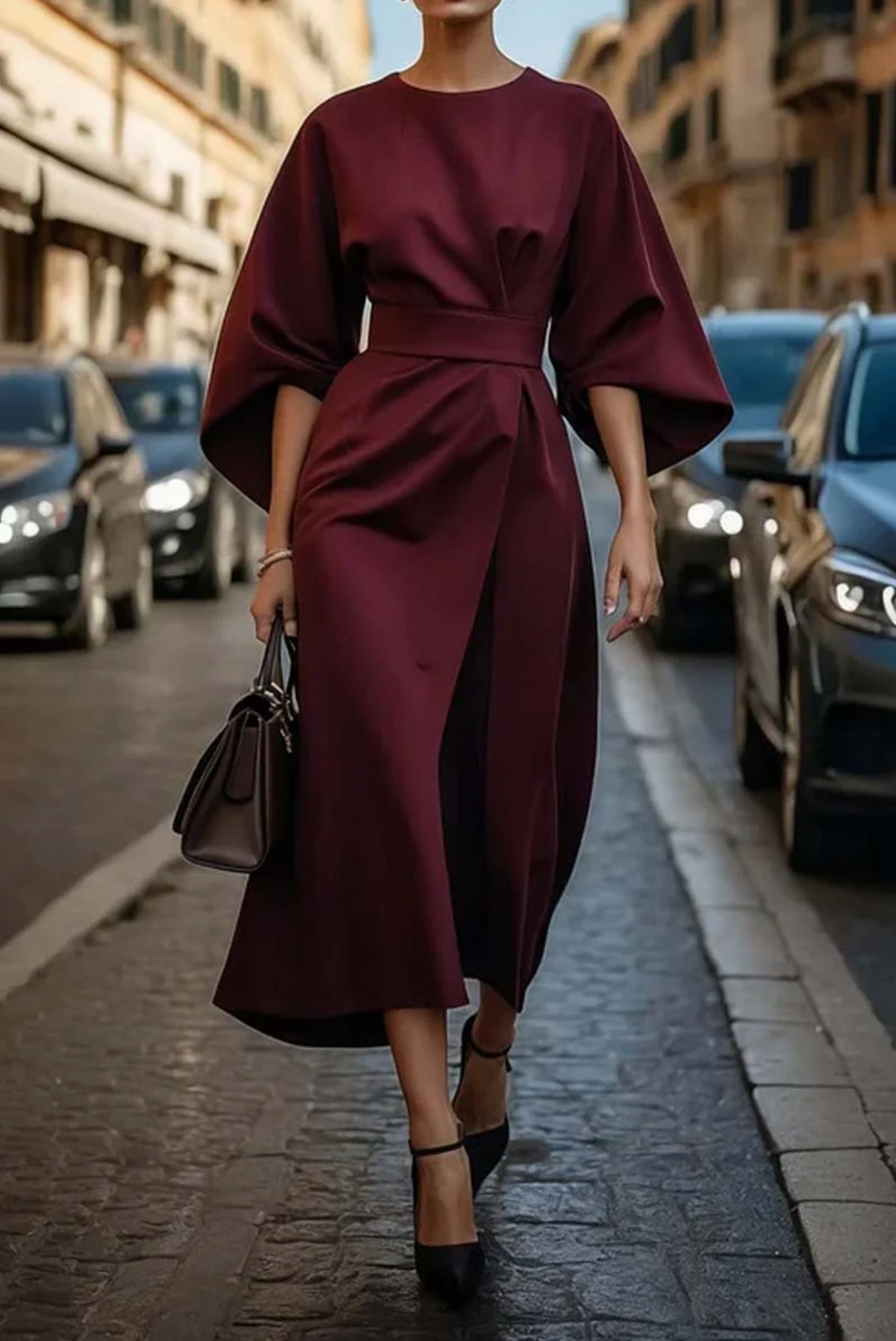 Naomi | Women’s Belted Kimono Sleeve Midi Dress