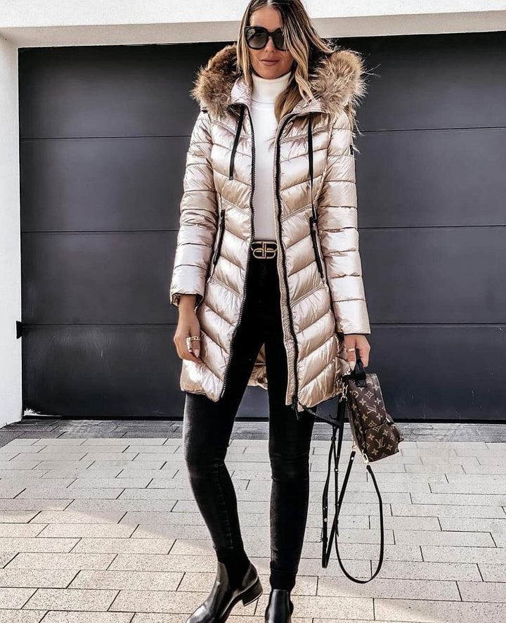 Rita | Women's Chic Metallic Longline Puffer Jacket