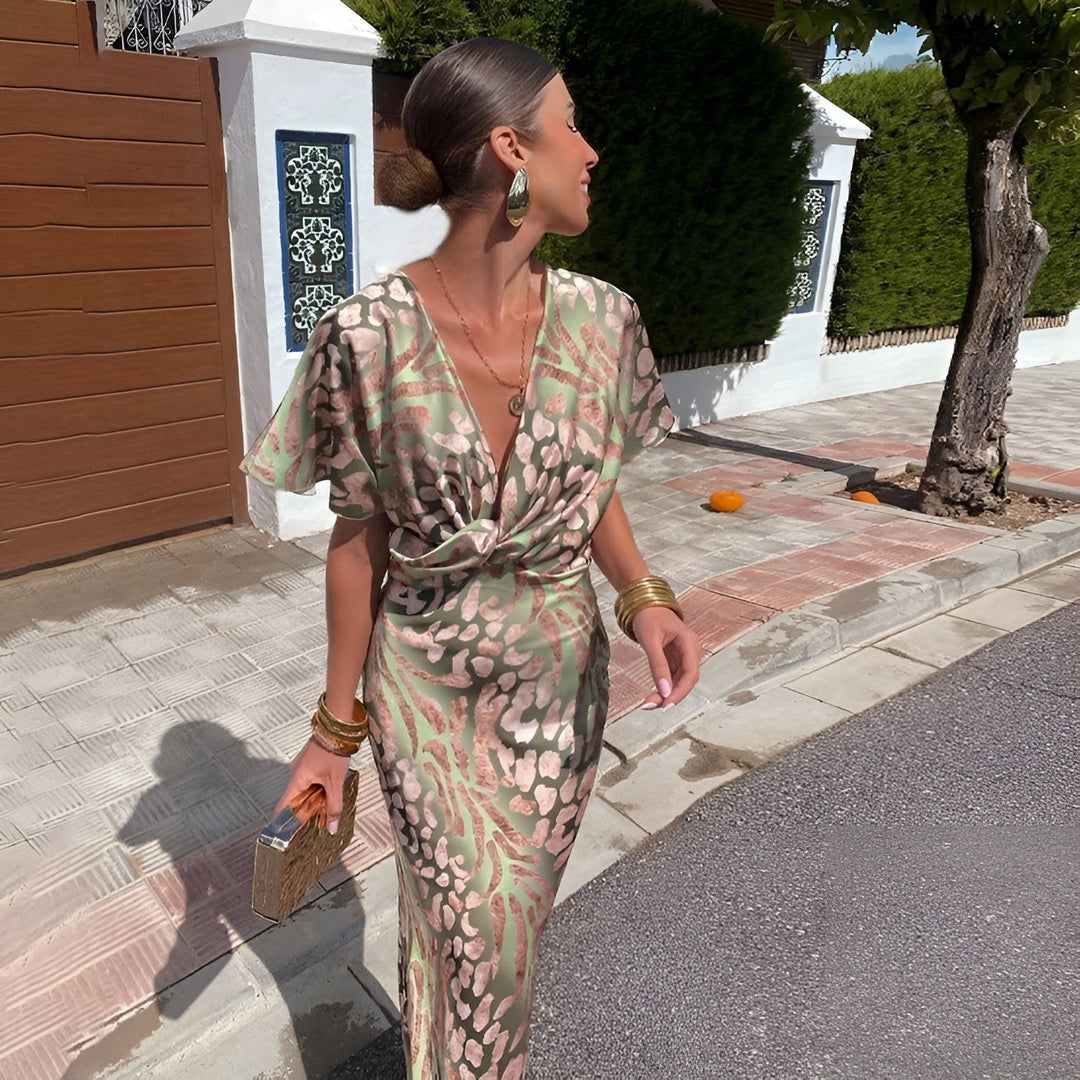 Regina | Women's Chic Printed Twist Front Bodycon Maxi Dress
