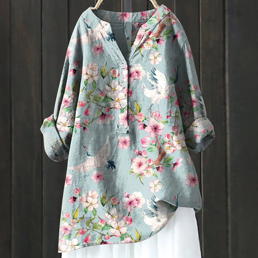 Tyra | Women's Floral Half Button Long Sleeve Blouse