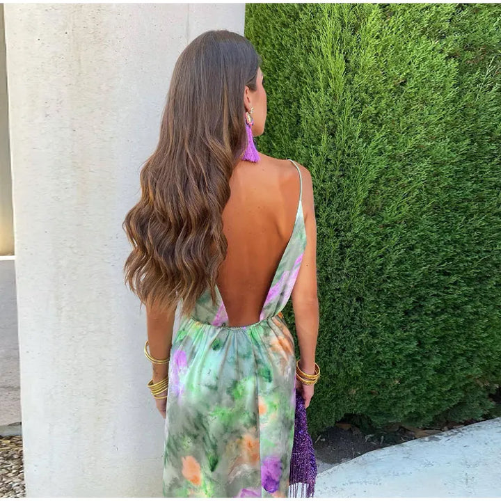 Ava | Women's Halo Dye Print Maxi Dress with Detachable Scarf