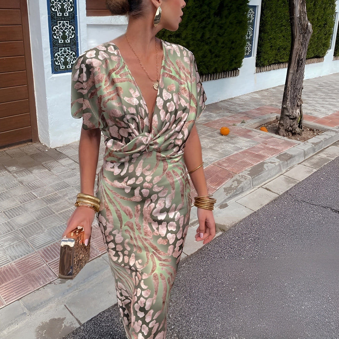 Regina | Women's Chic Printed Twist Front Bodycon Maxi Dress