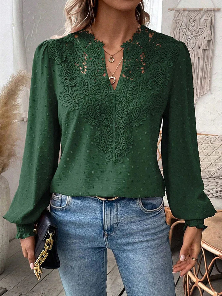 Anne | Women's Elegant Lace V Neck Long Sleeve Blouse