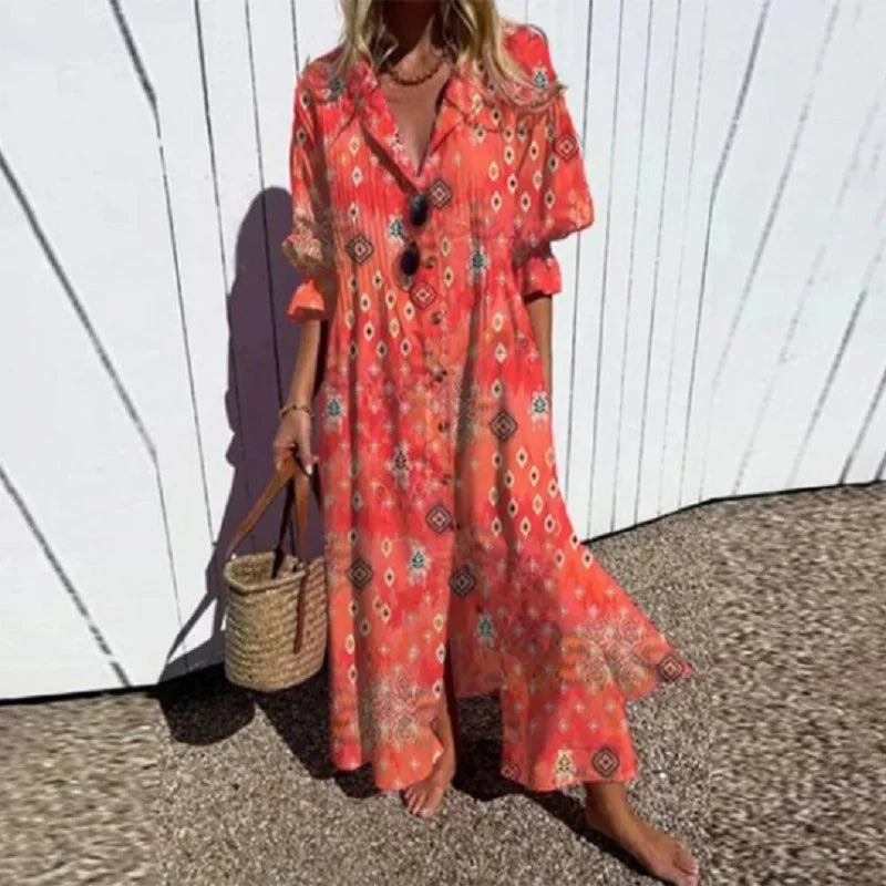 Poppy | Women's Chic Collared Button-Down Maxi Dress
