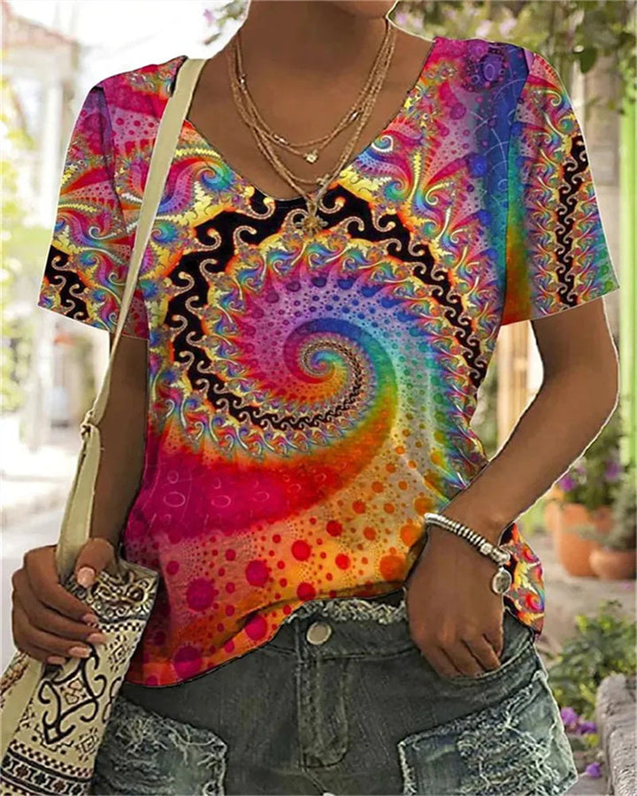 Winona | Women's Printed V Neck Summer Top with Short Sleeves