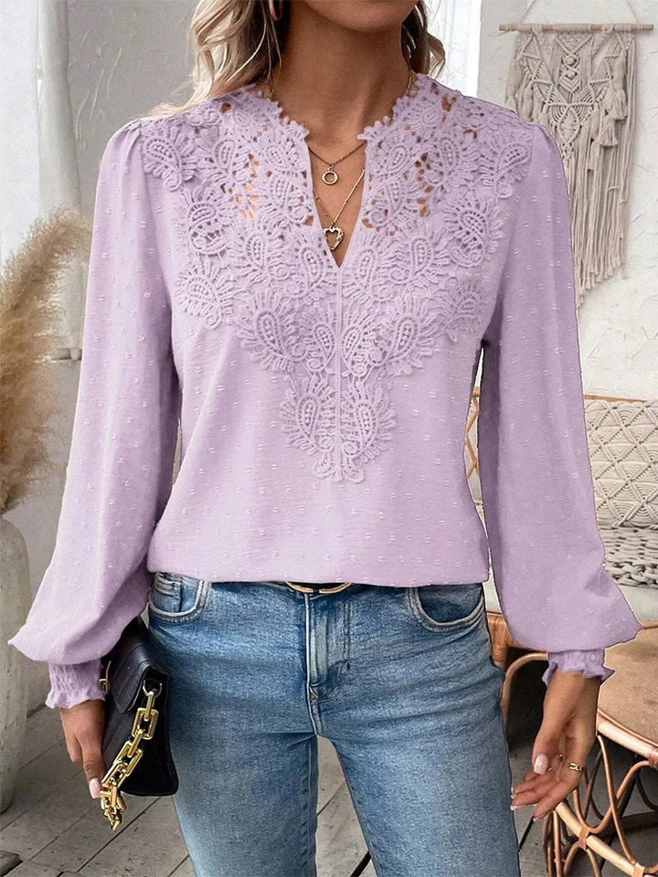 Anne | Women's Elegant Lace V Neck Long Sleeve Blouse