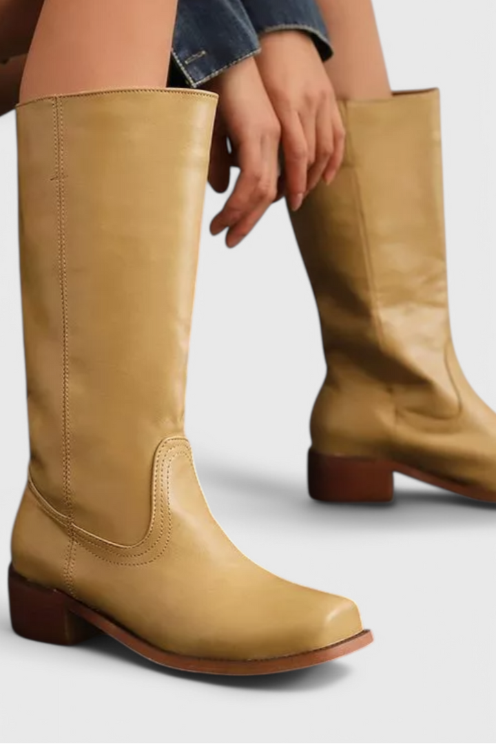 Nora | Women's Mid-Calf Leather Boot with Block Heel