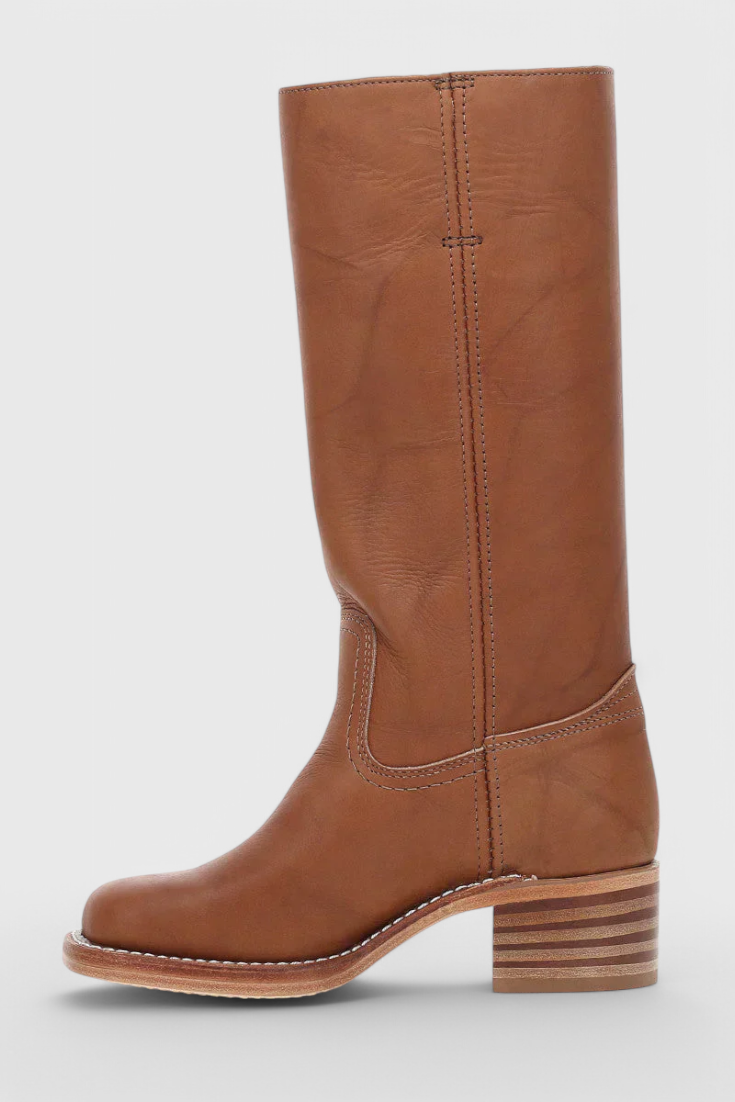 Nora | Women's Mid-Calf Leather Boot with Block Heel