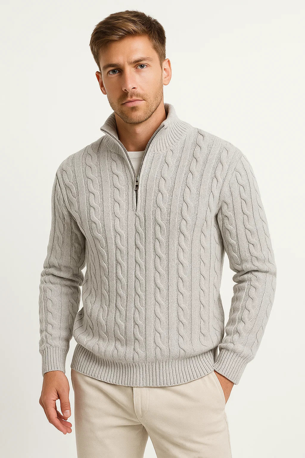 Jonah | Men's Classic Cable-Knit Quarter-Zip Sweater