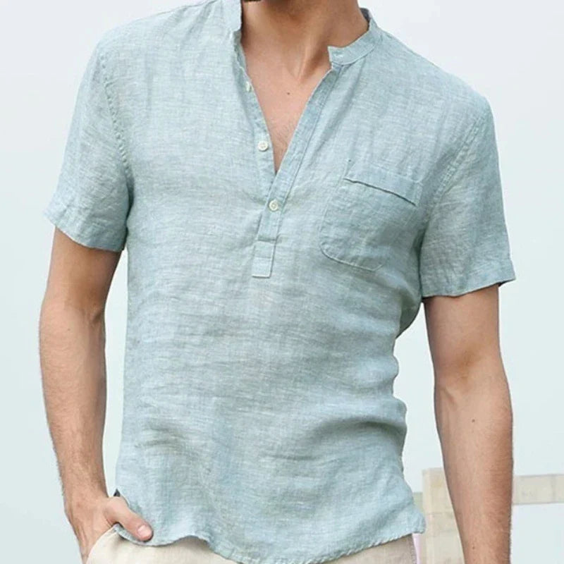 Aaron | Men's Linen V Neck Short Sleeve Henley Shirt