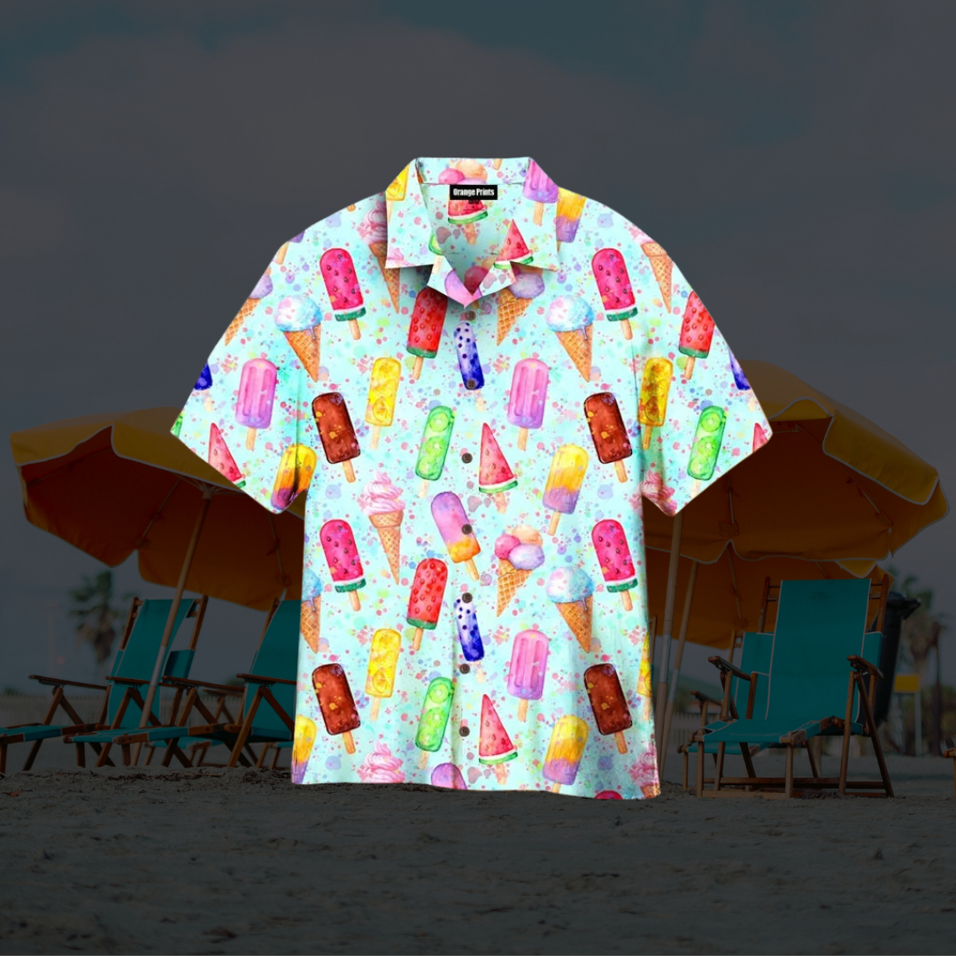 Barnaby | Men's Short Sleeve Hawaiian Shirt with Ice Cream Print