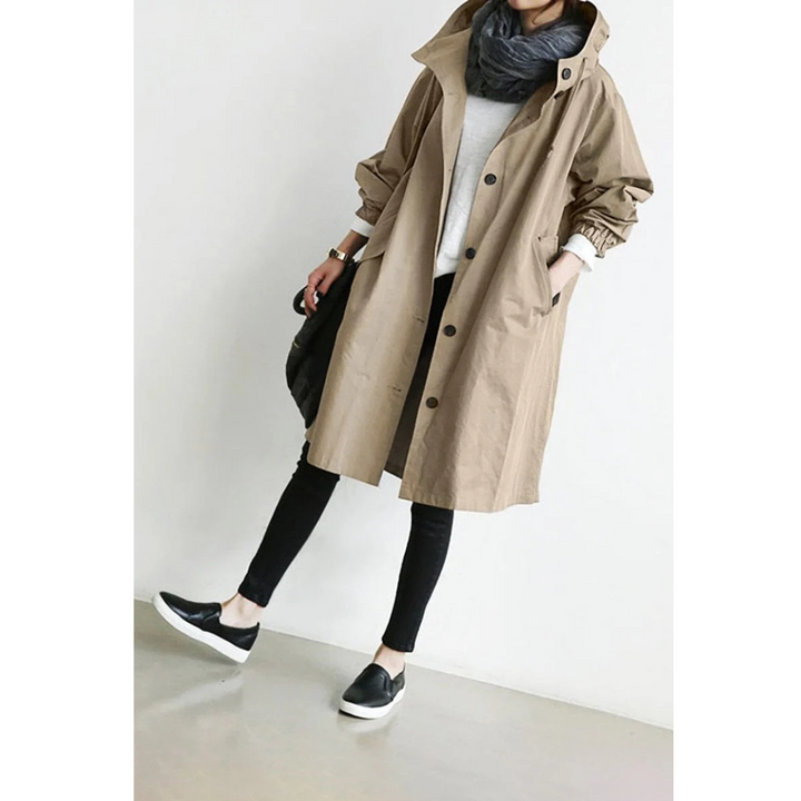 Jazz | Women's Classic Button-Front Hooded Trench Coat