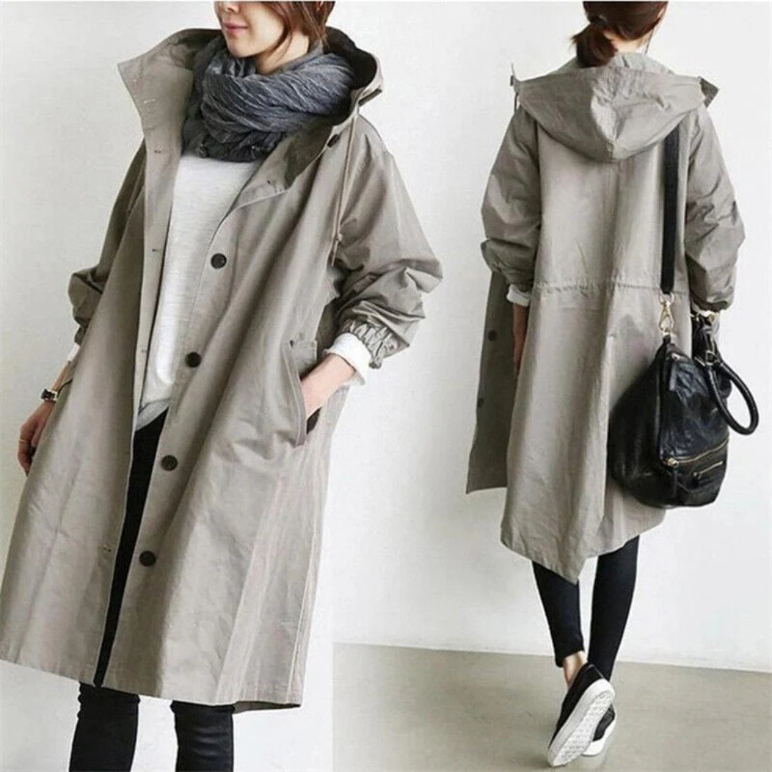 Jazz | Women's Classic Button-Front Hooded Trench Coat