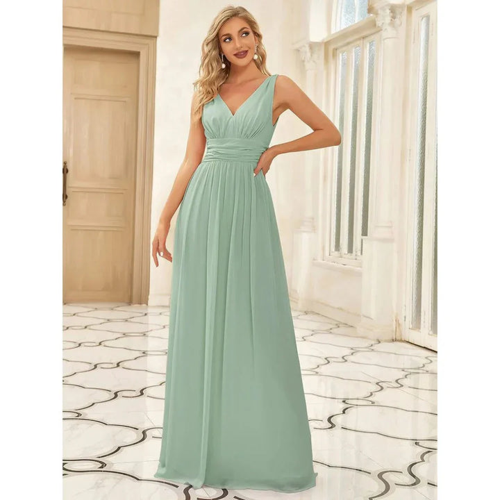 Yasmin | Women's Formal Sleeveless V-Neck Chiffon Maxi Dress