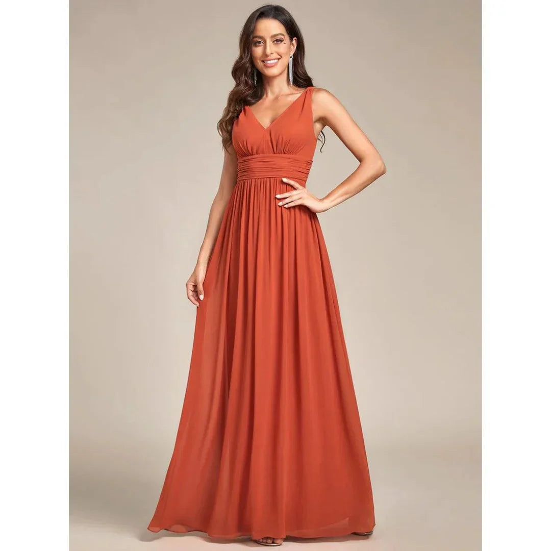 Yasmin | Women's Formal Sleeveless V-Neck Chiffon Maxi Dress