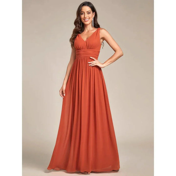 Yasmin | Women's Formal Sleeveless V-Neck Chiffon Maxi Dress