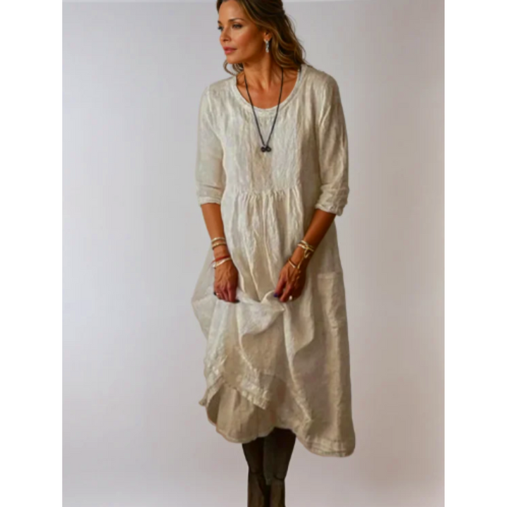 Missy | Women's Round Neck Midi Dress with 3/4 Sleeves