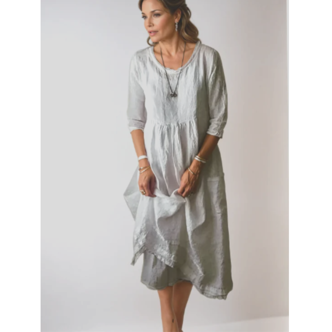Missy | Women's Round Neck Midi Dress with 3/4 Sleeves