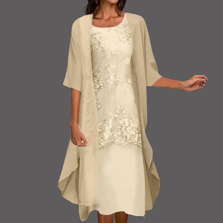 Seraphina | Women's Floral Lace Midi Dress & Sheer Cardigan Set