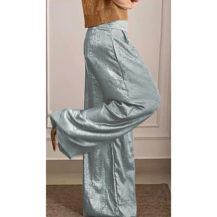Willow | Women's V-Neck Knit Top & Satin Wide-Leg Pants Set