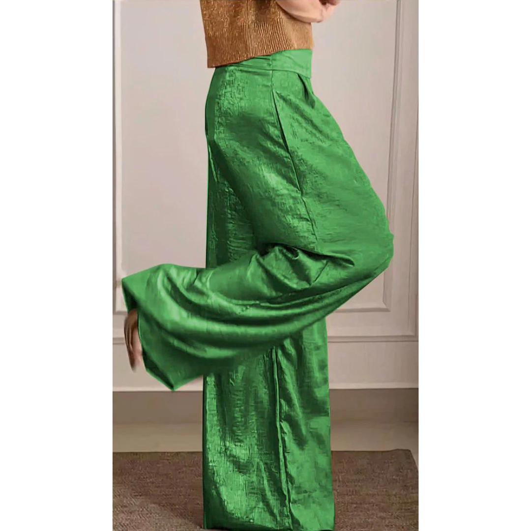 Willow | Women's V-Neck Knit Top & Satin Wide-Leg Pants Set