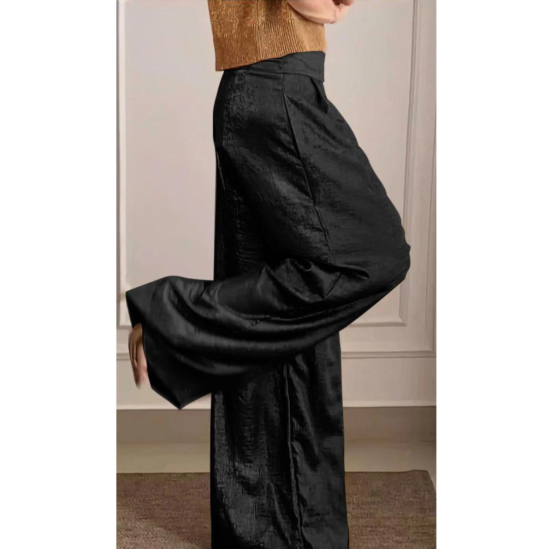 Willow | Women's V-Neck Knit Top & Satin Wide-Leg Pants Set