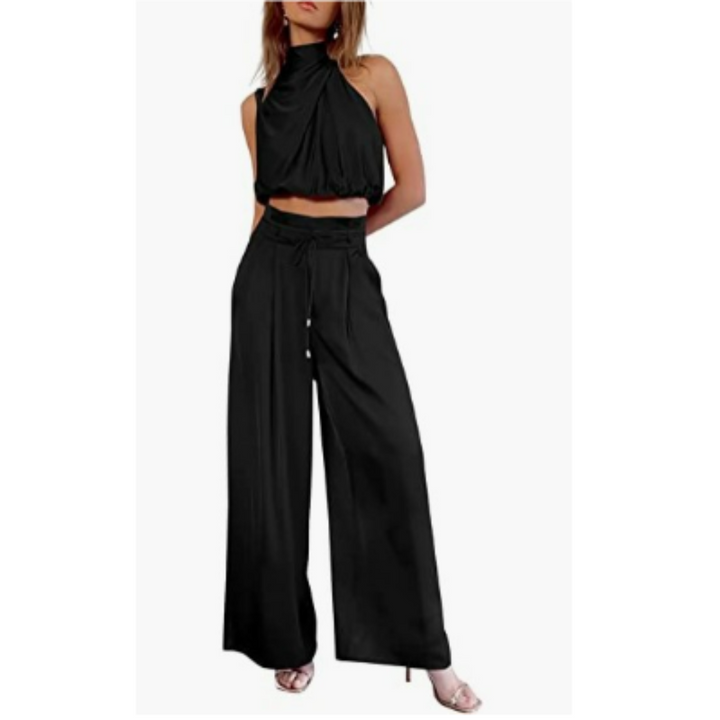 Jasmine | Women's Elegant Satin Twist Top & Palazzo Pant Set