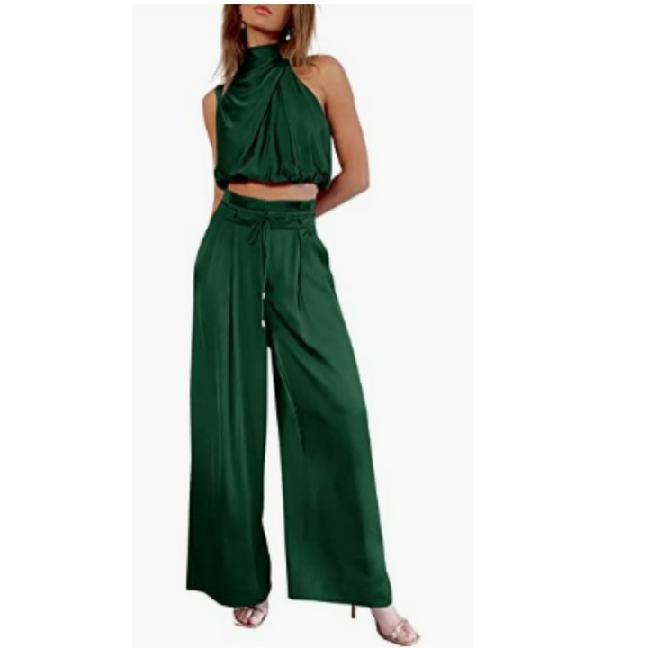 Jasmine | Women's Elegant Satin Twist Top & Palazzo Pant Set