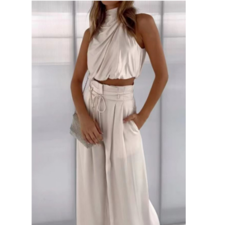 Jasmine | Women's Elegant Satin Twist Top & Palazzo Pant Set