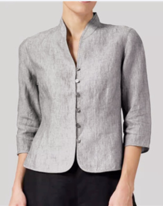 Blythe | Women's Chic Mandarin Collar Linen Blouse