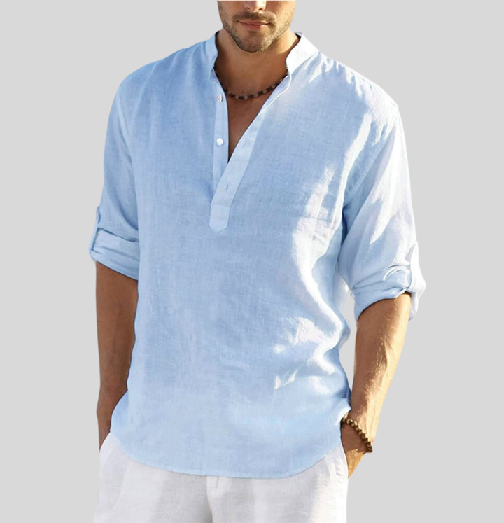 Frank | Men's Breathablet Cotton-Linen Henley Shirt
