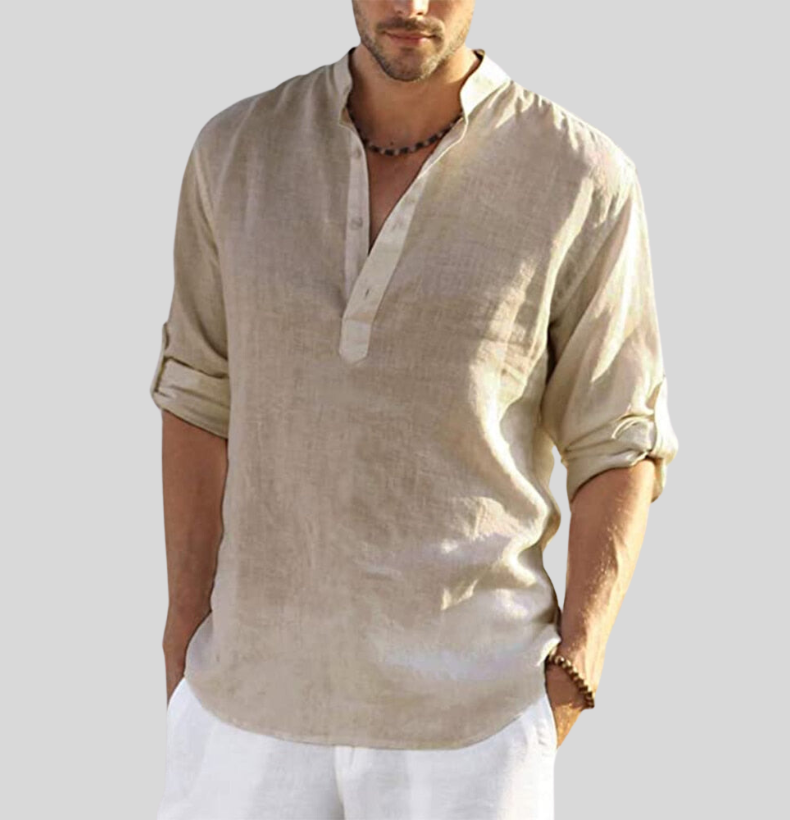 Frank | Men's Breathablet Cotton-Linen Henley Shirt