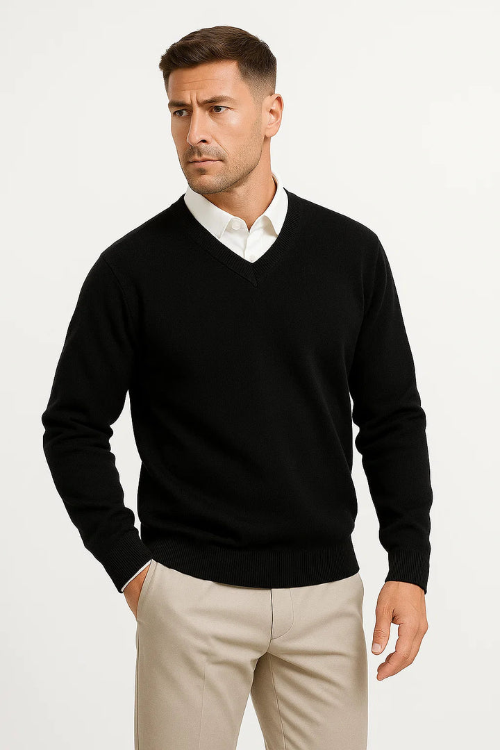 Norman | Men's Classic Fine-Knit V-Neck Sweater