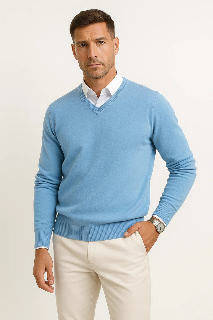 Norman | Men's Classic Fine-Knit V-Neck Sweater