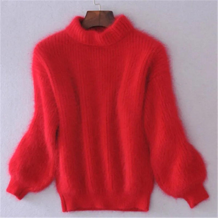 Faye | Women's Fuzzy Mohair Turtleneck Knit Sweater