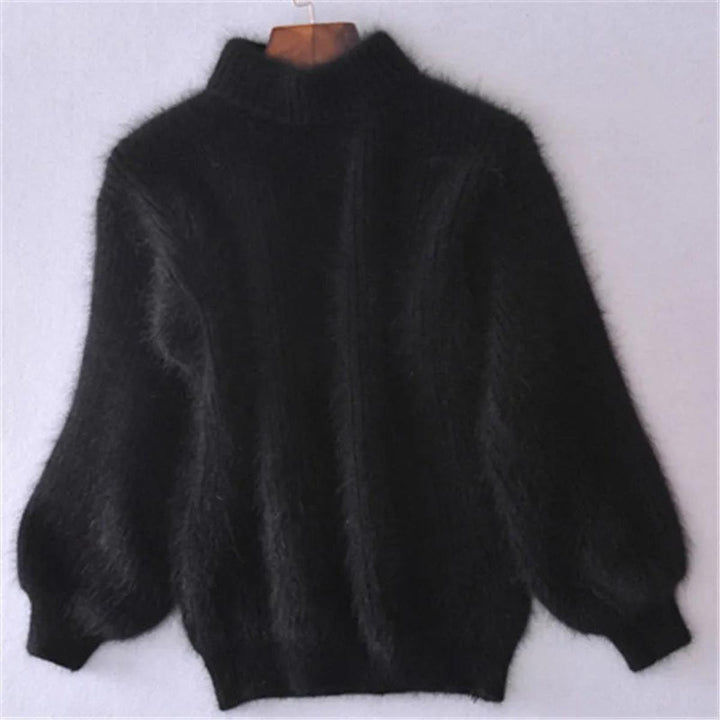 Faye | Women's Fuzzy Mohair Turtleneck Knit Sweater