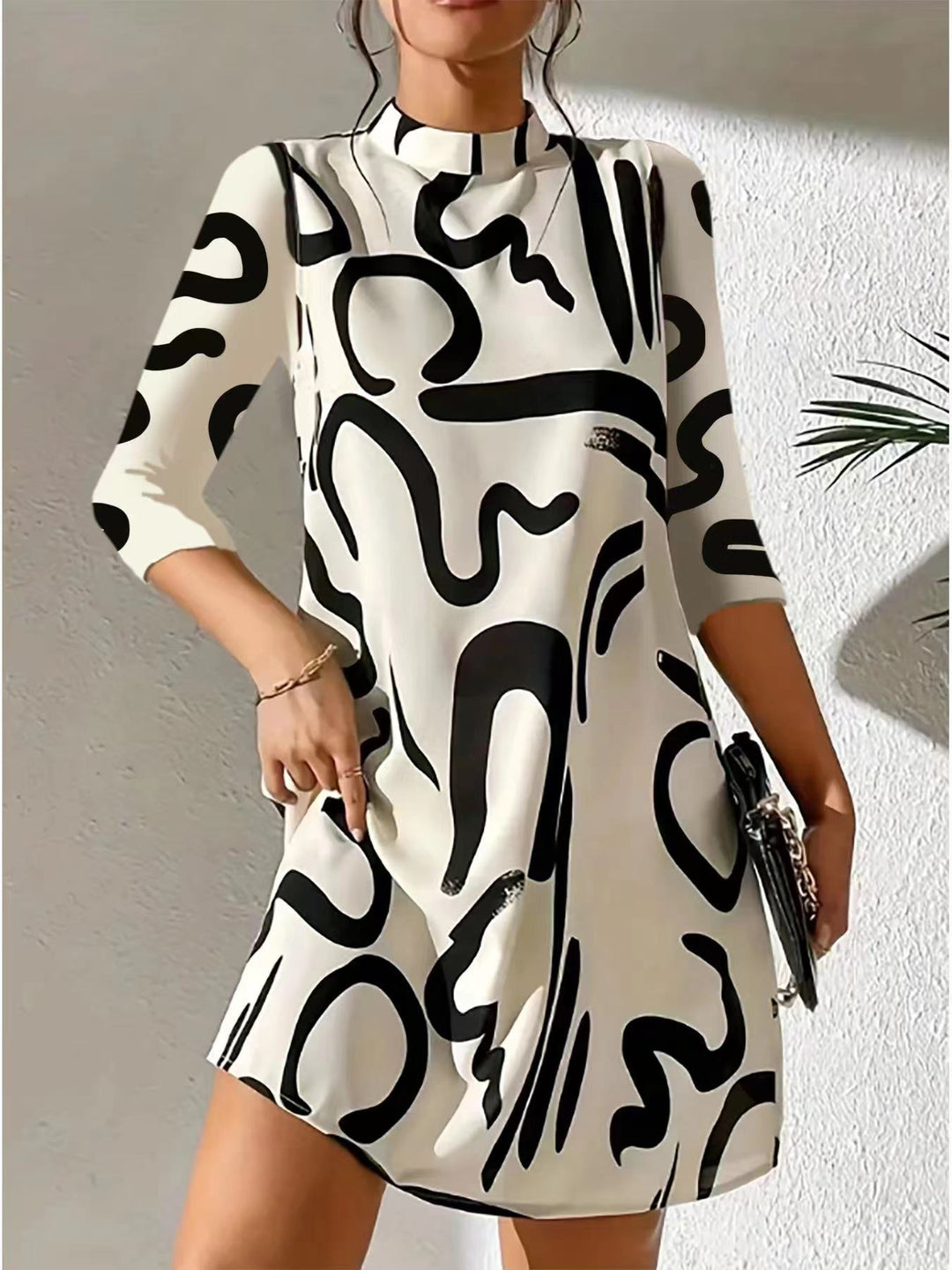 Arabella | Women's Modern Abstract Print Mock Neck Dress