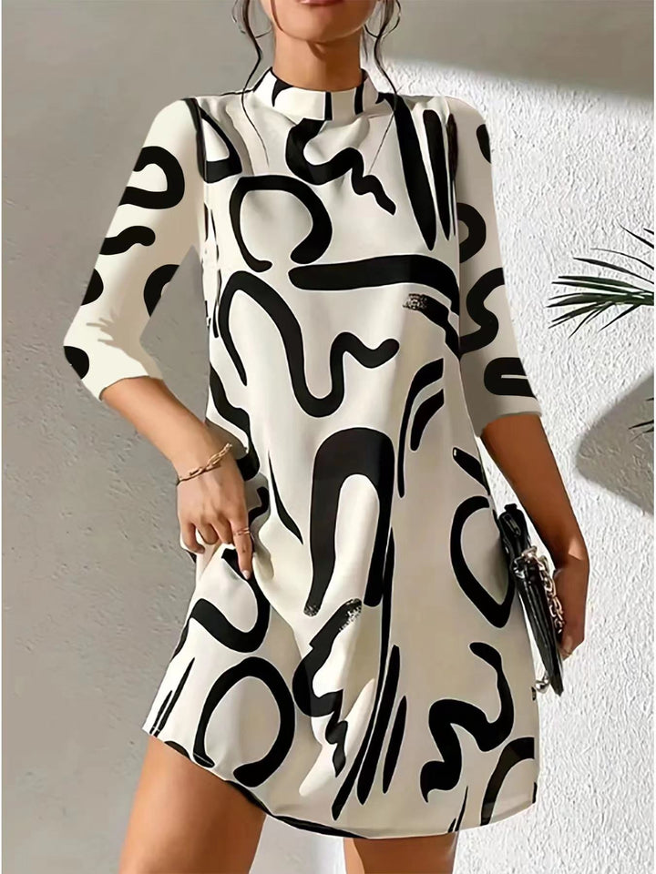 Arabella | Women's Modern Abstract Print Mock Neck Dress