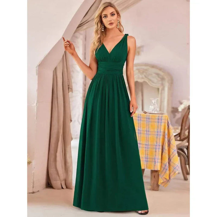 Yasmin | Women's Formal Sleeveless V-Neck Chiffon Maxi Dress