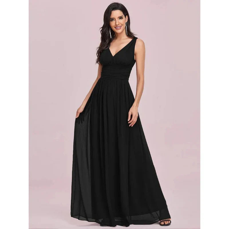 Yasmin | Women's Formal Sleeveless V-Neck Chiffon Maxi Dress
