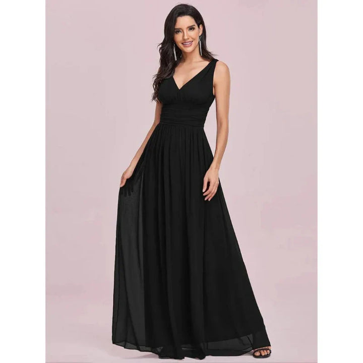 Yasmin | Women's Formal Sleeveless V-Neck Chiffon Maxi Dress