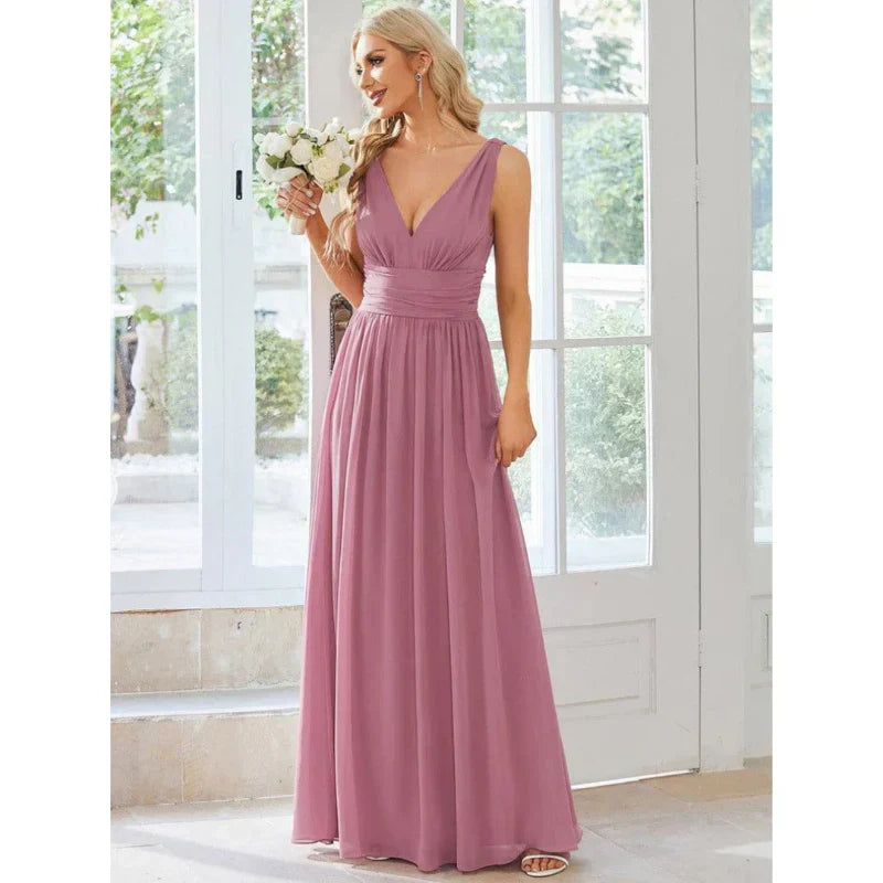 Yasmin | Women's Formal Sleeveless V-Neck Chiffon Maxi Dress