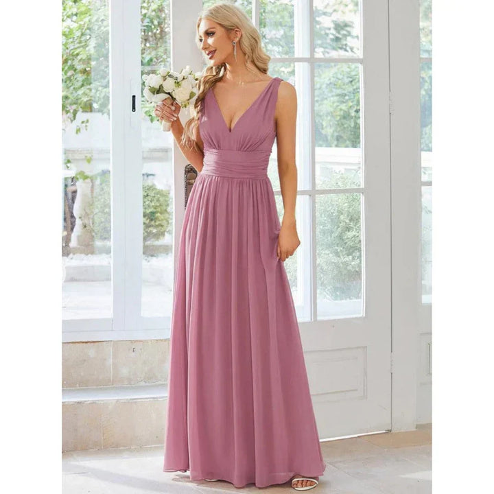 Yasmin | Women's Formal Sleeveless V-Neck Chiffon Maxi Dress