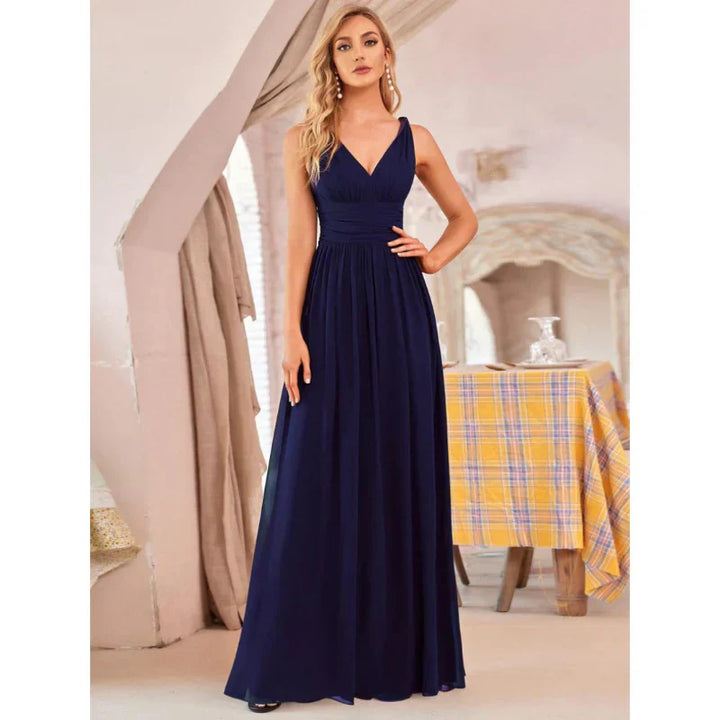 Yasmin | Women's Formal Sleeveless V-Neck Chiffon Maxi Dress