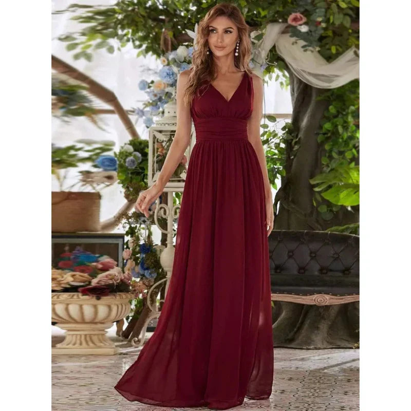 Yasmin | Women's Formal Sleeveless V-Neck Chiffon Maxi Dress